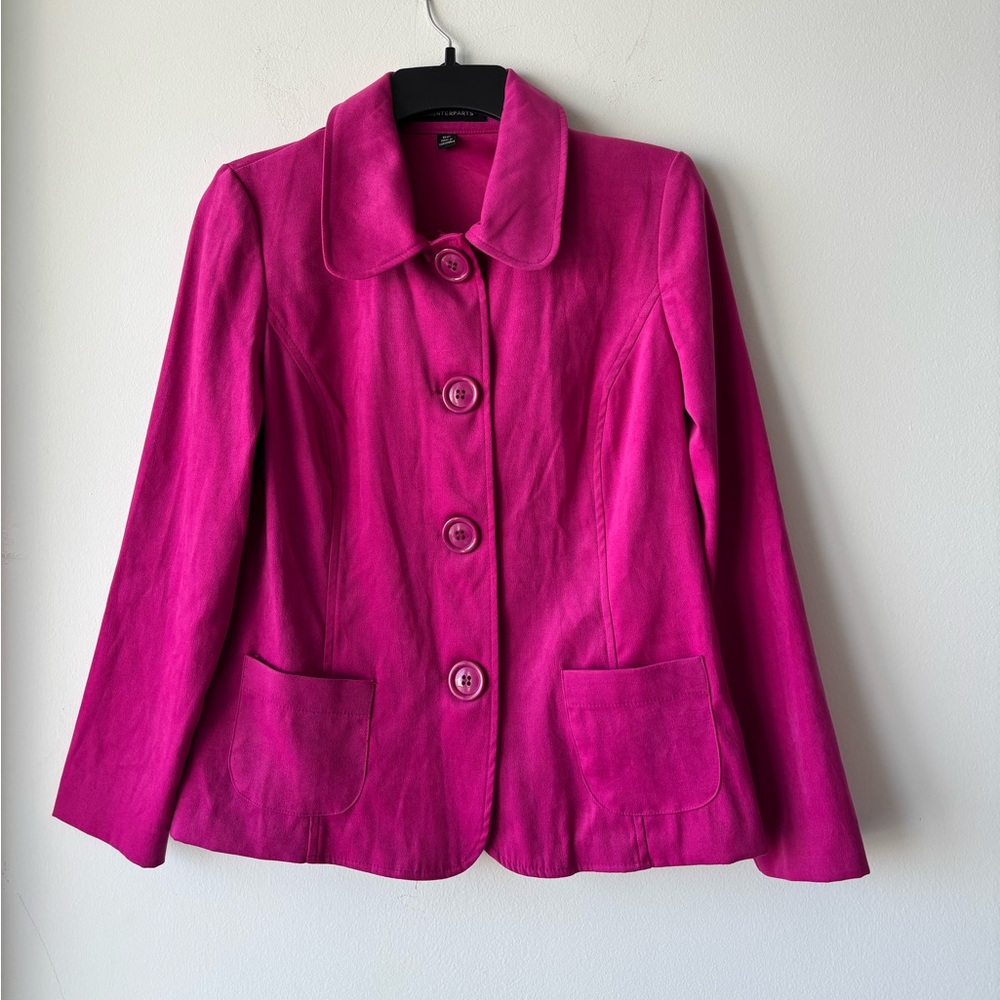 VTG Counterparts Blazer Hot Pink Faux Suede Women 6P Statement Jacket Classic